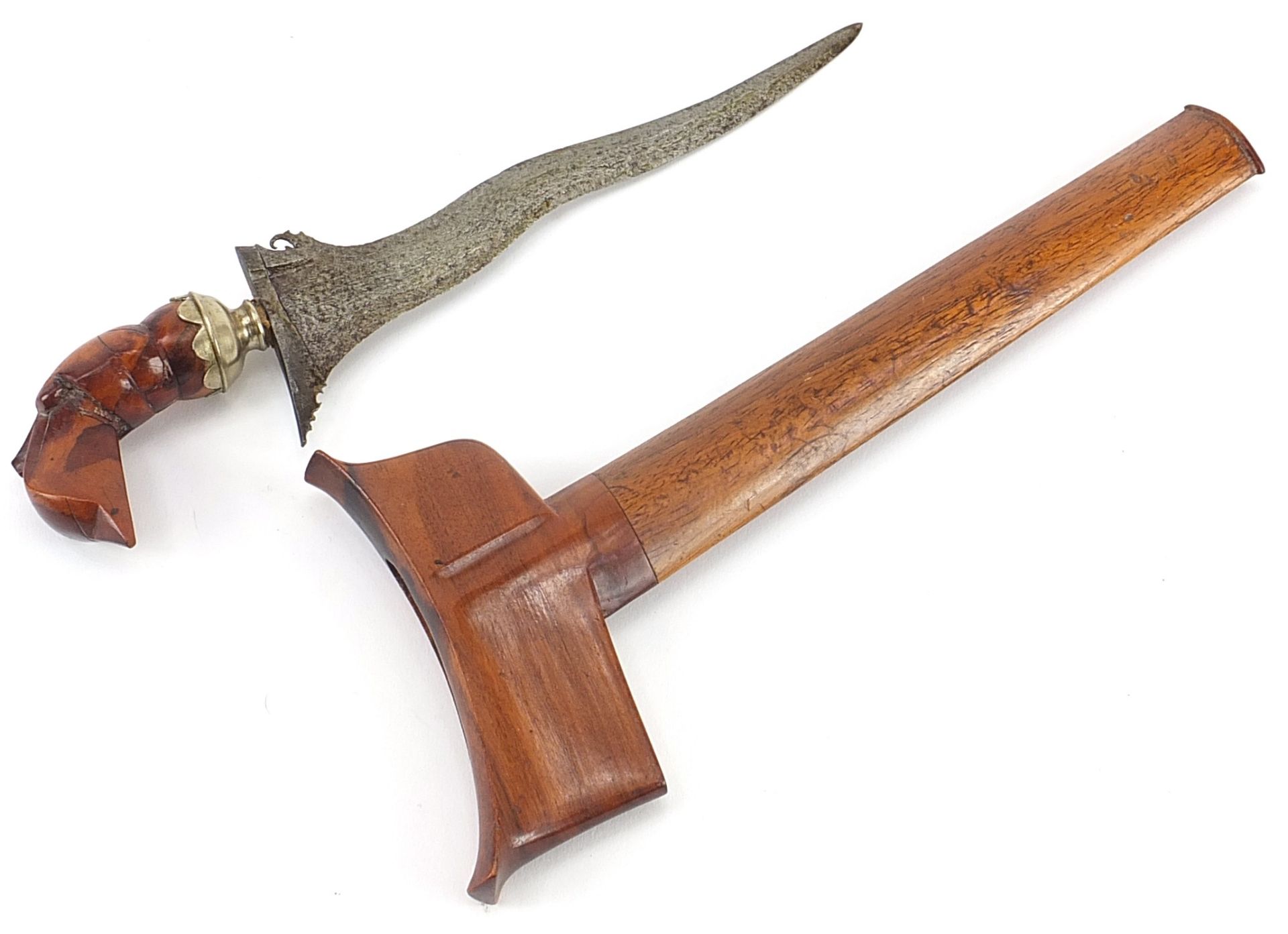 Middle Eastern Sumatran kris dagger with carved hardwood handle and sheath, 30cm in length - Bild 2 aus 3