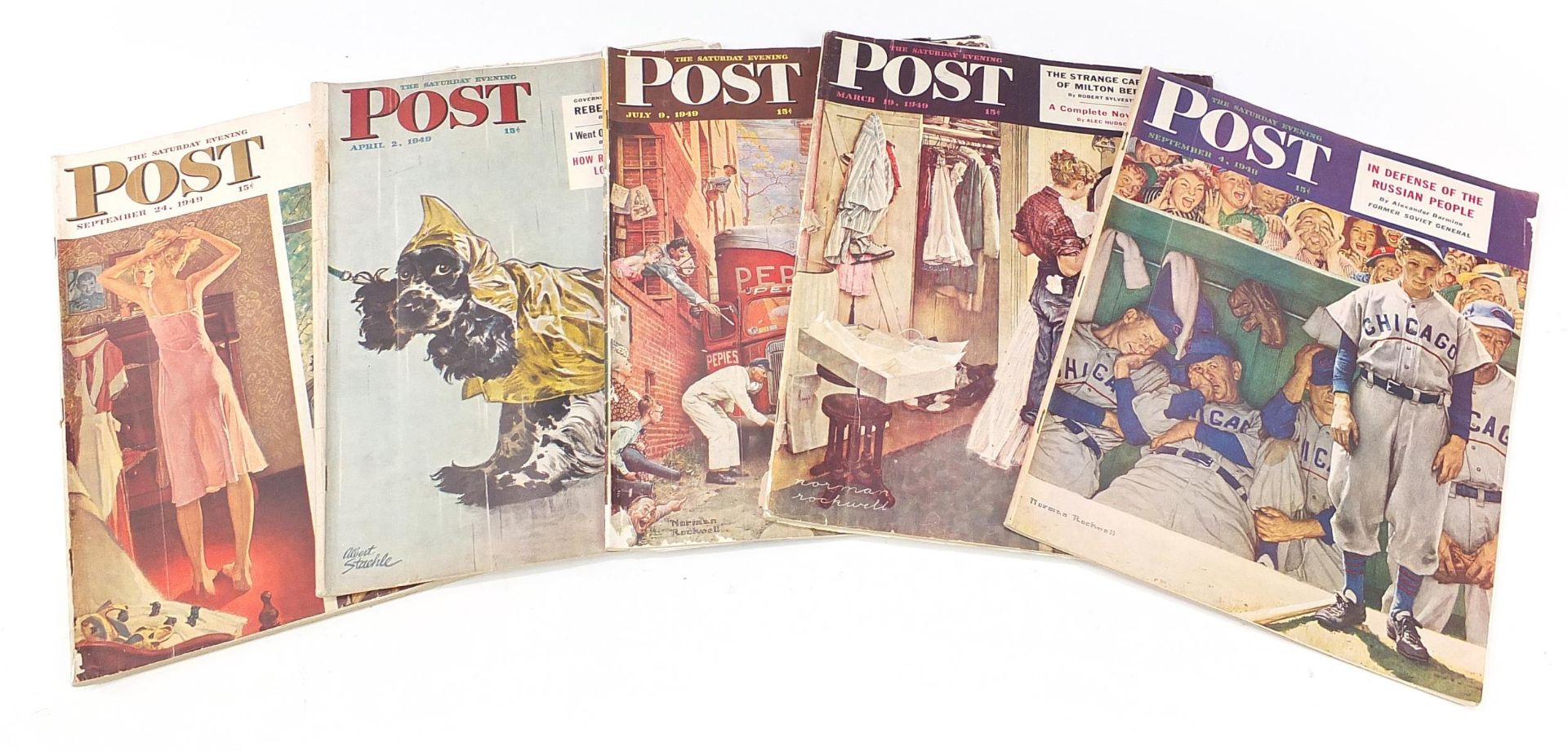 Five 1940s Saturday Evening Post designed by Norman Rockwell and Albert Staehle