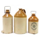 Three large vintage stoneware advertising flagons comprising Star Brewery Eastbourne, R H Pope