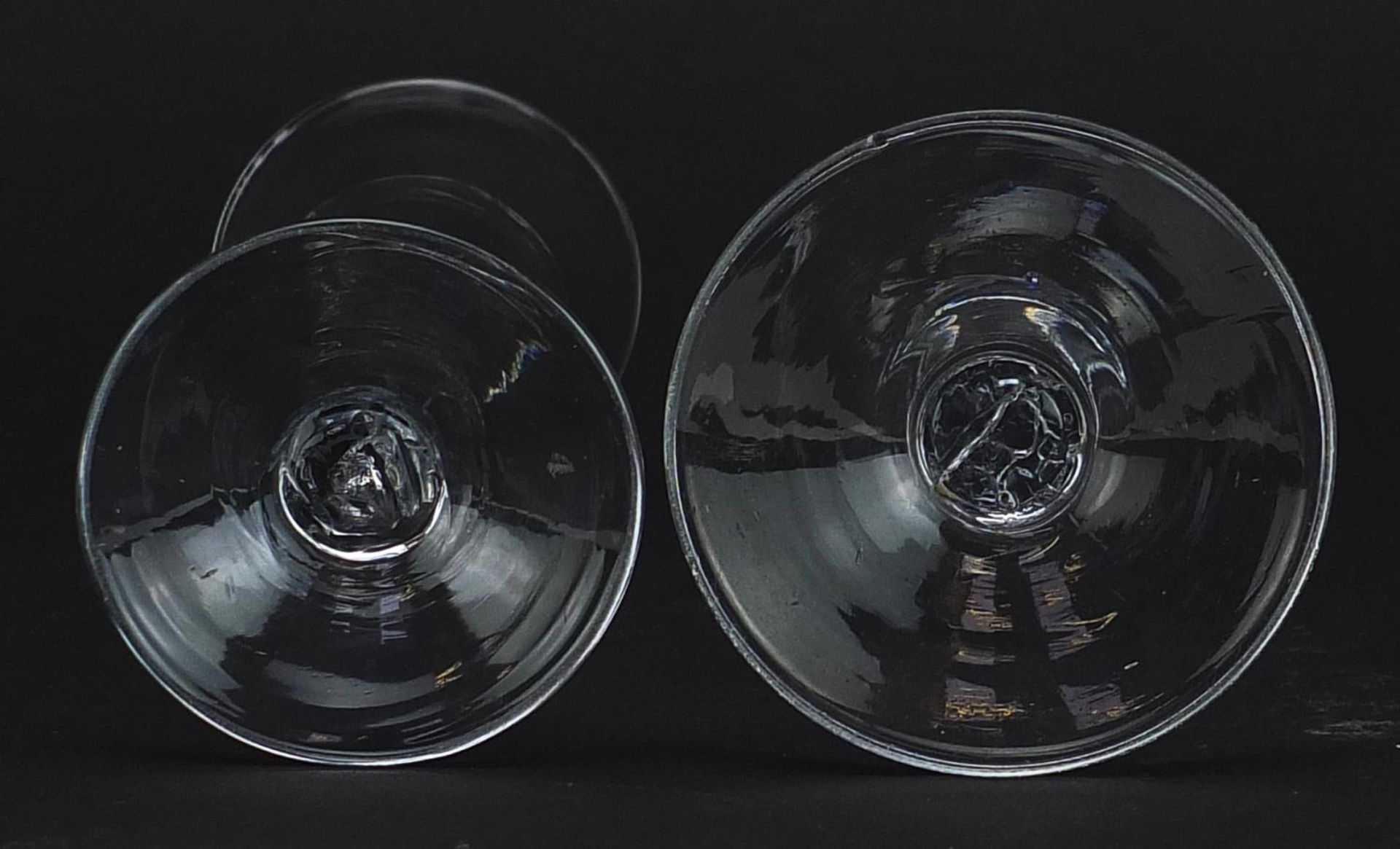 Two 18th century wine glasses including one with bell shaped bowl, the largest 15cm high - Image 3 of 3