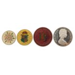 Elizabeth II coinage comprising three enamelled coins and 1980 Isle of Man silver crown