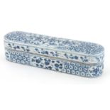 Chinese Islamic blue and white porcelain calligraphy box hand painted with flowers, 32cm wide