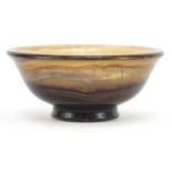 Polished flourite footed bowl, 14.5cm in diameter