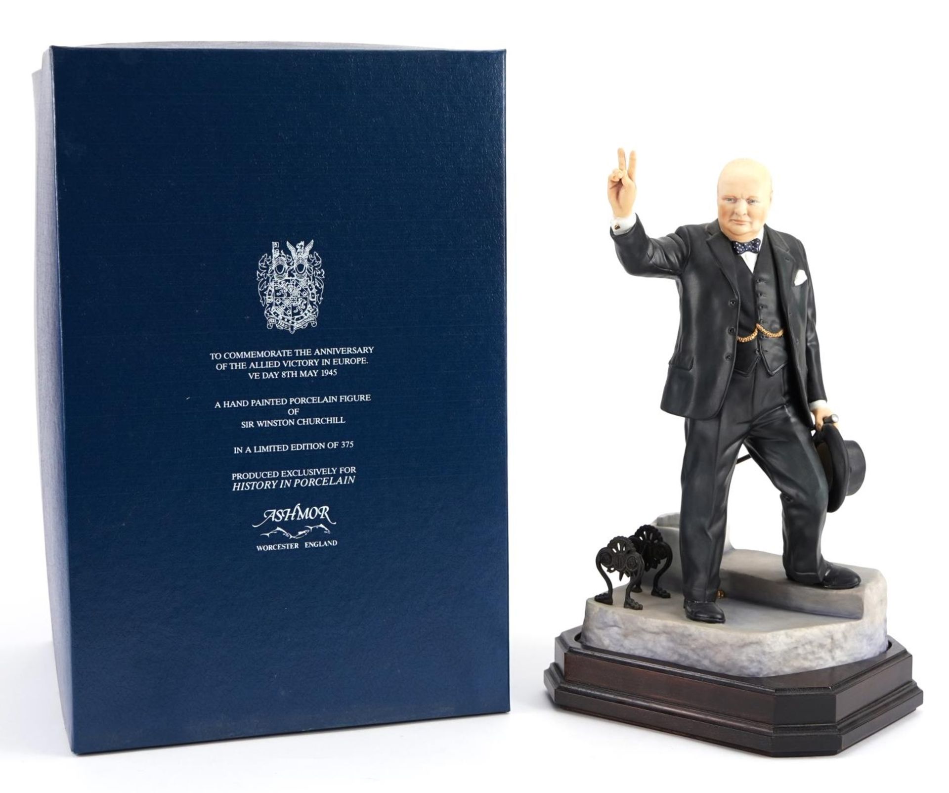 Ashmore for Worcester porcelain commemorative figure of Sir Winston Churchill raised on a wooden