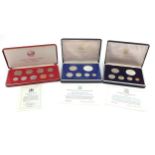Three proof coin sets by The Franklin Mint comprising two from the British Virgin Islands dates 1973