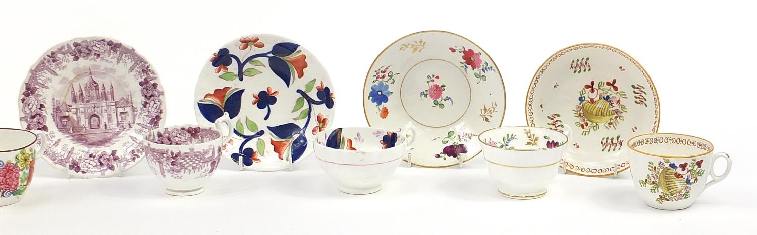 Eight early 19th century and later cups and saucers including examples hand painted with shells - Image 3 of 3