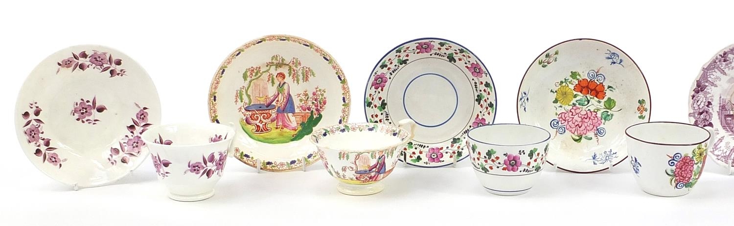 Eight early 19th century and later cups and saucers including examples hand painted with shells - Image 2 of 3