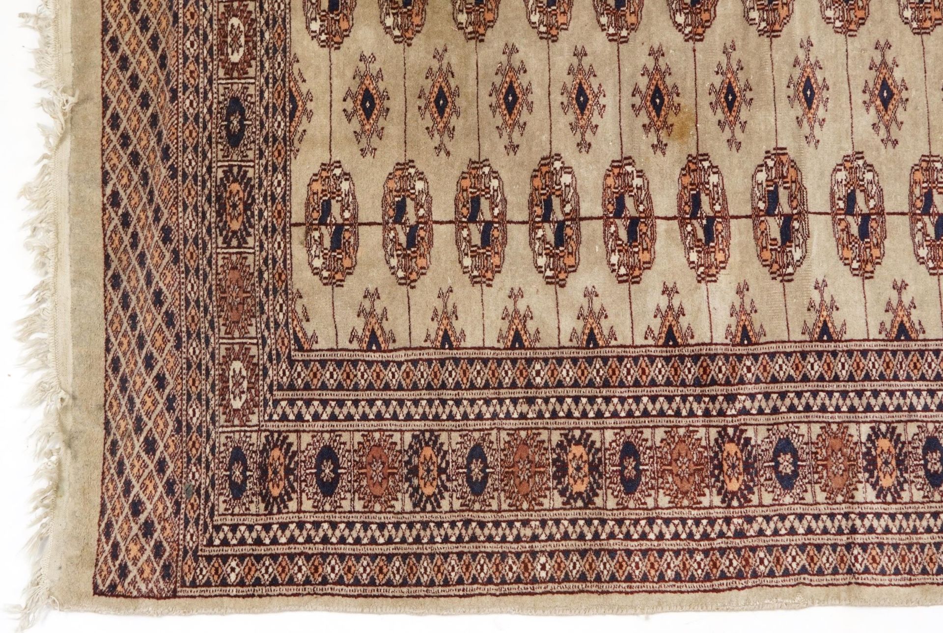 Rectangular Bokhara part silk cream and blue ground rug having an all over geometric design, 150cm x - Image 4 of 6