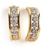 Pair of 9ct gold and diamond half hoop earrings, 1.6cm high, 2.3g