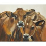 Clive Fredriksson - Brown cows, oil on board, framed, 75cm x 60cm excluding the frame