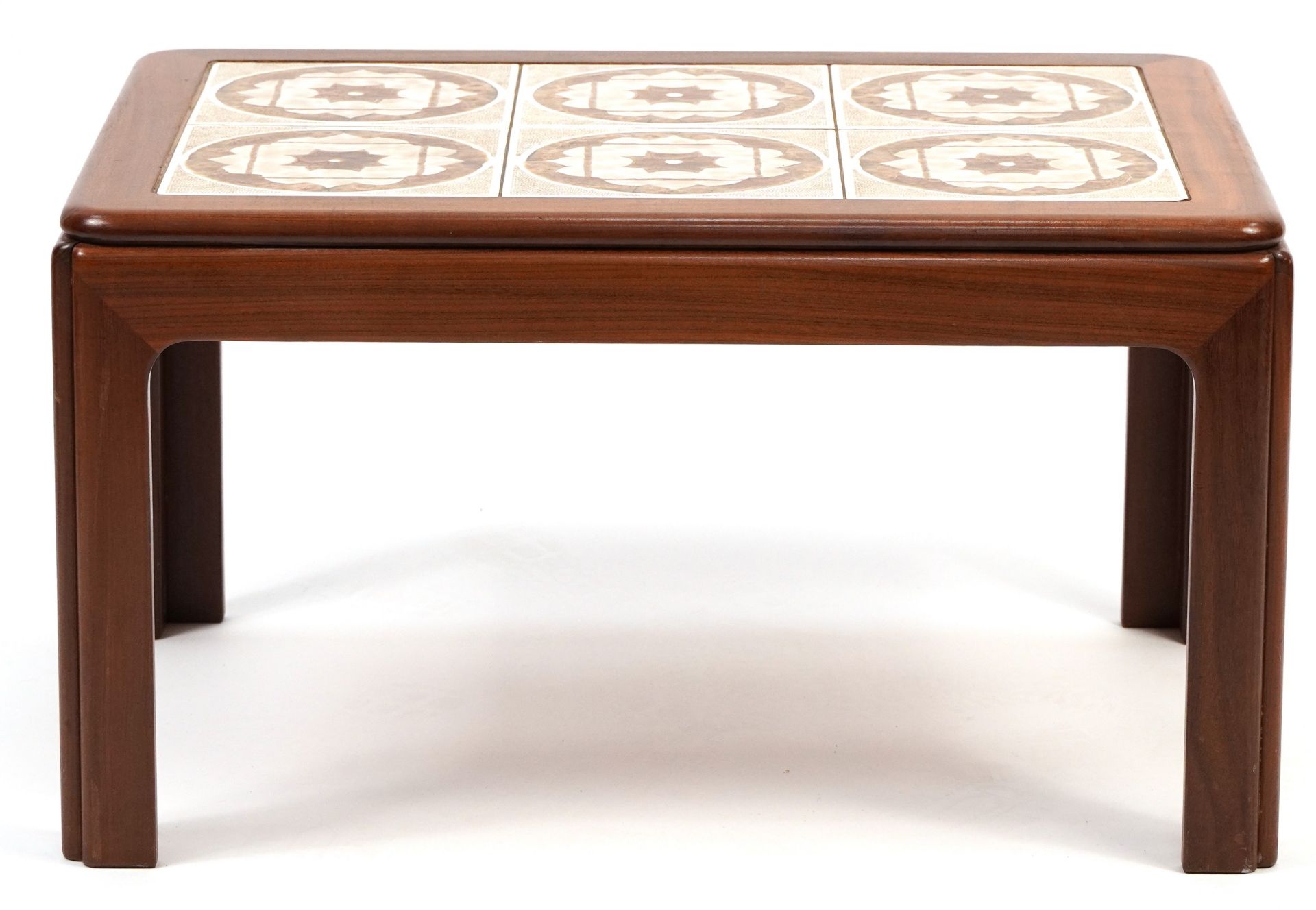 Mid century teak tile top coffee table, probably G Plan, 40cm H x 71cm W x 51cm D - Image 4 of 4