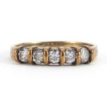 9ct gold cubic zirconia five stone ring, size I, 1.4g