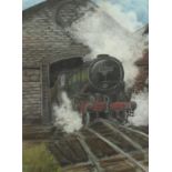 After Terence Cuneo - Train emerging from a tunnel, pastel, mounted, framed and glazed, 45cm x
