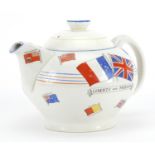 Military interest Crown Ducal Liberty & Freedom teapot, 20.5cm in length