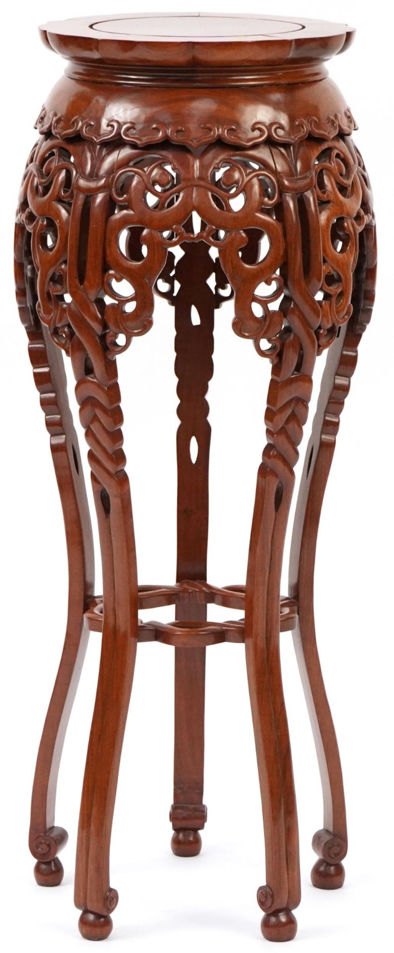Chinese carved hardwood plant stand, 87cm high