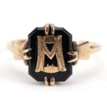 Unmarked gold black onyx signet ring, size P, 2.1g