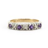 9ct gold diamond and amethyst half eternity ring, size M/N, 3.0g