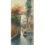 Venetian canal with gondola, watercolour, indistinctly signed, Penns Fine Art label verso,