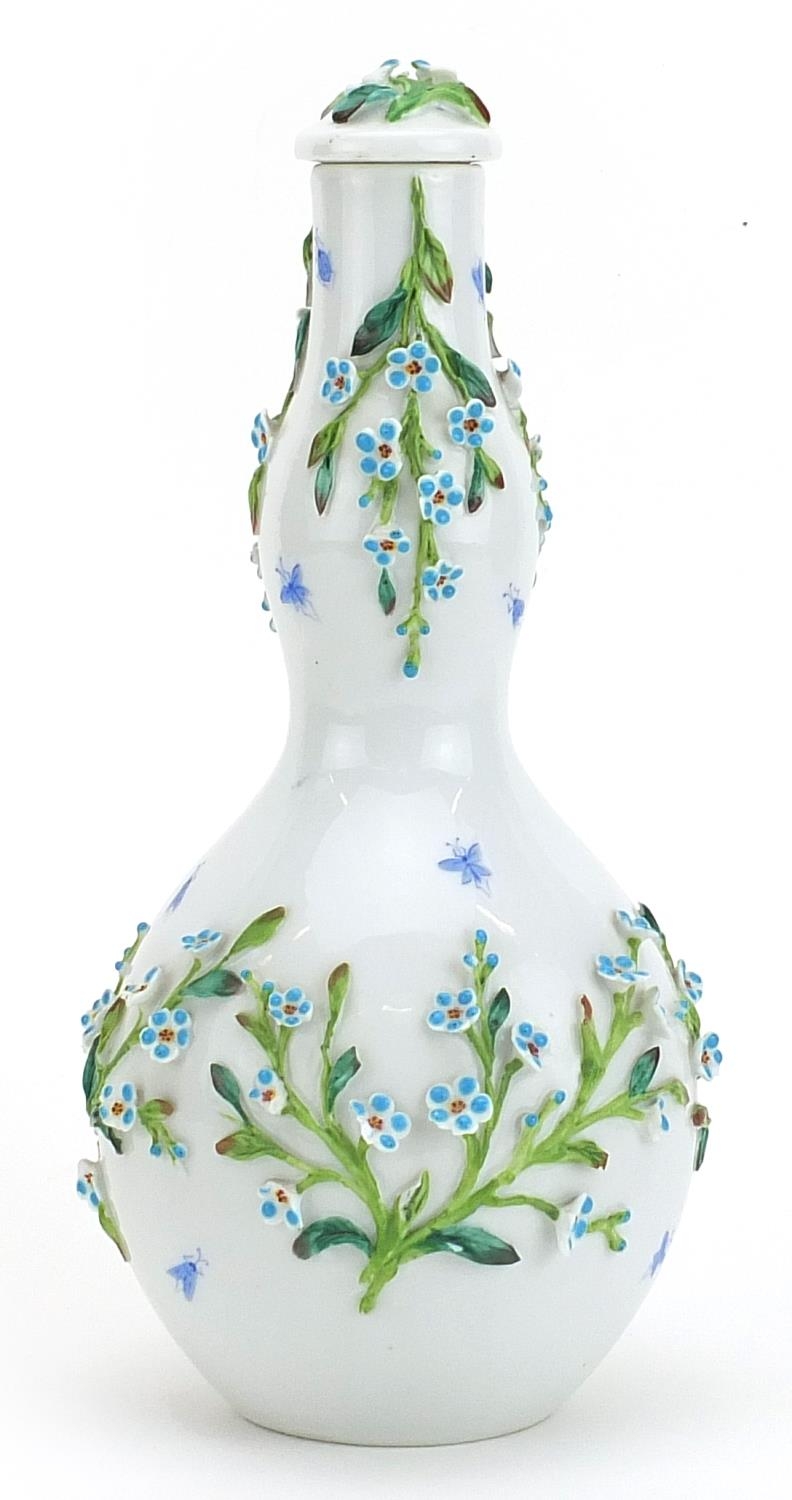 In the style of Meissen, continental porcelain double gourd floral encrusted vase and cover hand