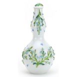 In the style of Meissen, continental porcelain double gourd floral encrusted vase and cover hand