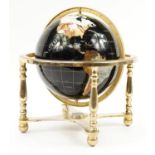 Large gilt brass specimen rotating table globe with compass to the base, 48cm high