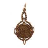 9ct gold pendant mount enclosing a St George coin, 2.7cm high, 1.7g