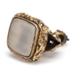 Antique gilt metal hardstone fob, 3.5cm high, 15.0g