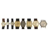 Eight vintage and later ladies and gentlemen's wristwatches including a Raymond Weil, Universal