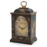 Tempus Fugit chinoiserie lacquered mantle clock, the gilt dial having Roman numerals, 20cm high