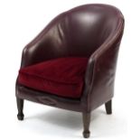 Mahogany framed burgundy leather tub chair, 84cm high