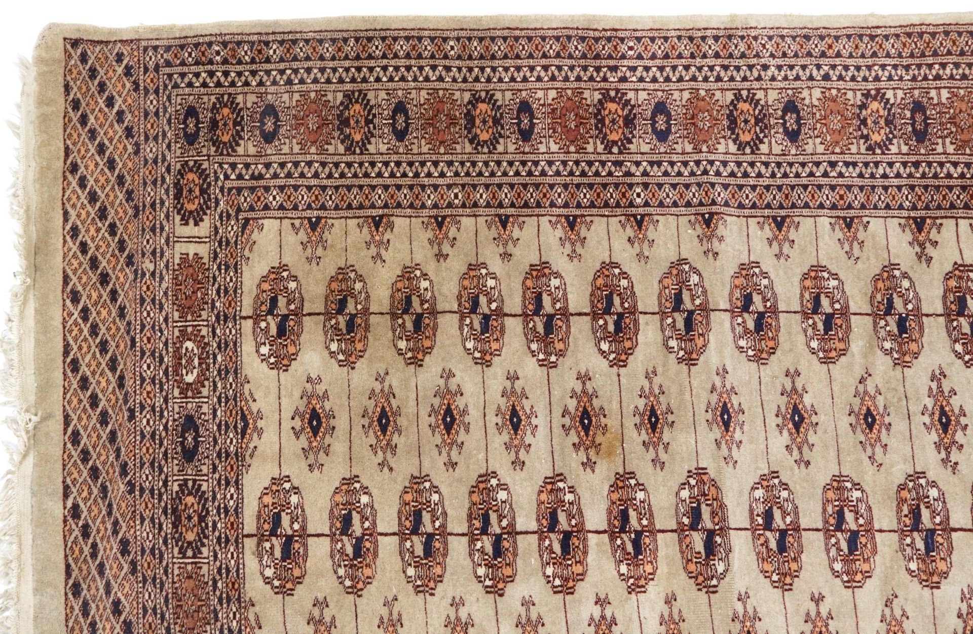 Rectangular Bokhara part silk cream and blue ground rug having an all over geometric design, 150cm x - Image 2 of 6