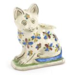 Islamic style pottery cat hand painted with flowers, 20cm high