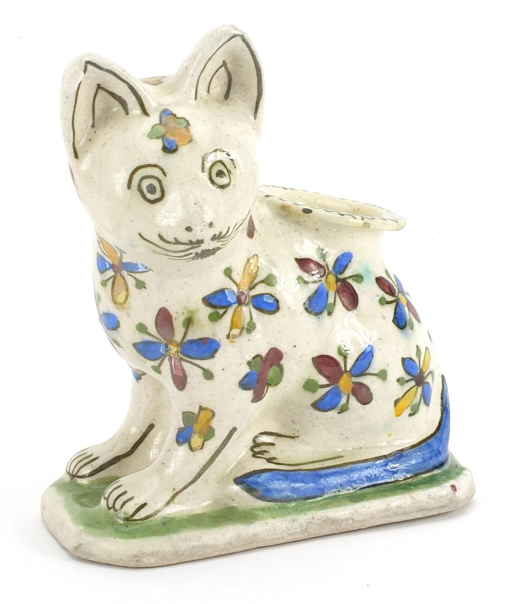 Islamic style pottery cat hand painted with flowers, 20cm high