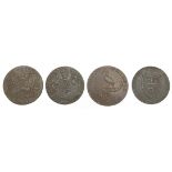Four late 18th century halfpenny tokens including Isaac Newton