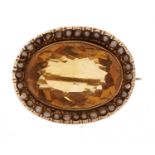 9ct gold citrine and pearl brooch, 2.5cm wide, 5.7g
