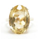 9ct gold citrine solitaire ring, size N/O, 6.1g