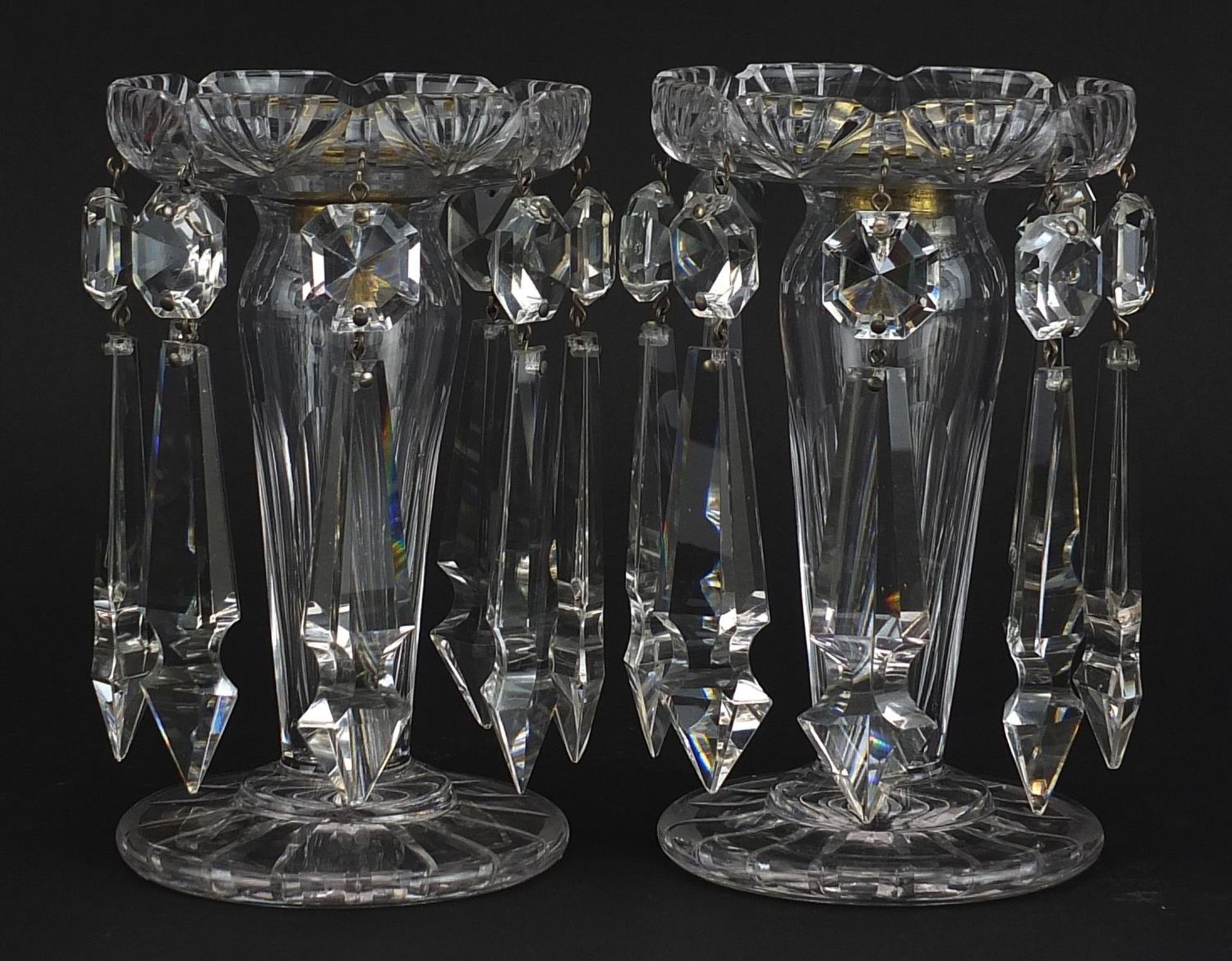 Pair of William IV cut glass lustres with drops, each 15.5cm high - Image 2 of 3
