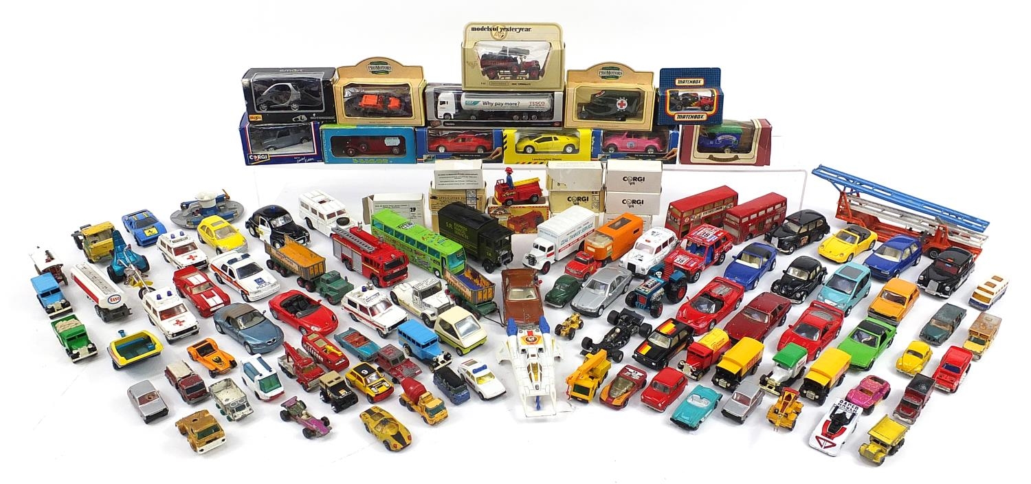 Collection of vintage and later diecast vehicles, predominantly Corgi and Matchbox