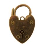 9ct gold love heart padlock, 2.5cm high, 3.3g