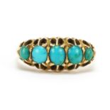 Edwardian 18ct gold turquoise five stone ring, Chester 1911, size K, 2.8g