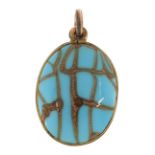 Gold coloured metal turquoise and gold enamelled pendant, 2.5cm high, 5.0g