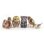 Five Royal Crown Derby Imari porcelain animal paperweights, two with stoppers including koala,