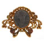 Antique yellow metal lava cameo pendant, 4.5cm wide, 7.7g