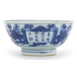 Chinese blue and white porcelain bowl hand painted with flowers and calligraphy, character marks