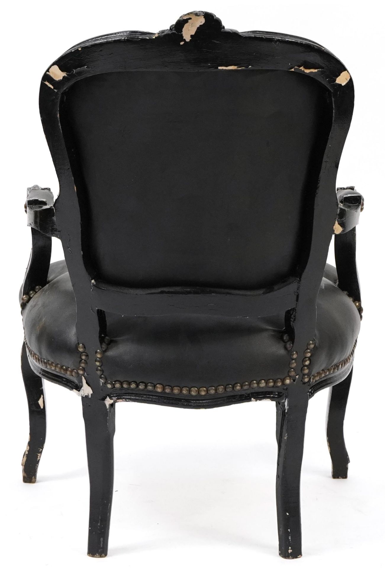 French style black painted elbow chair with black faux leather button back upholstery, 92cm high - Image 3 of 3
