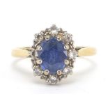 18ct gold sapphire and diamond ring, size I, 3.4g