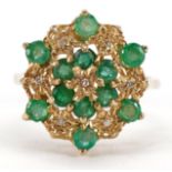9ct gold emerald and diamond ring, size M, 3.0g