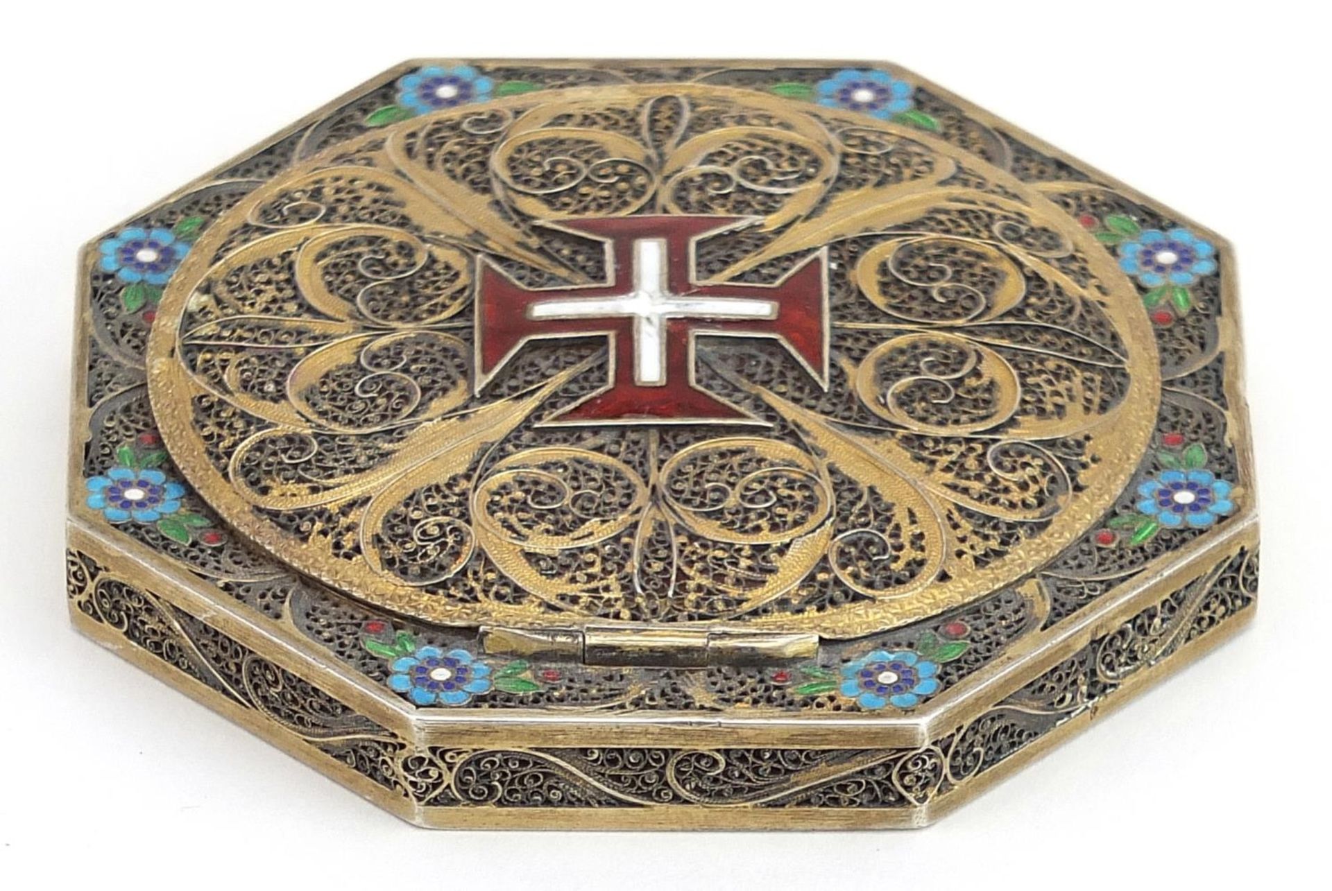 Topazio, Portuguese silver gilt and enamel filigree compact, 8cm in diameter, 64.5g - Image 2 of 4