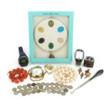 Vintage and later jewellery and objects including a sterling silver necklace with interchangeable