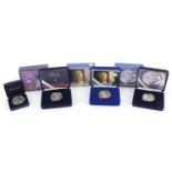 Four silver proof coins with certificates and cases including 2002 Golden Jubilee crown, Queen